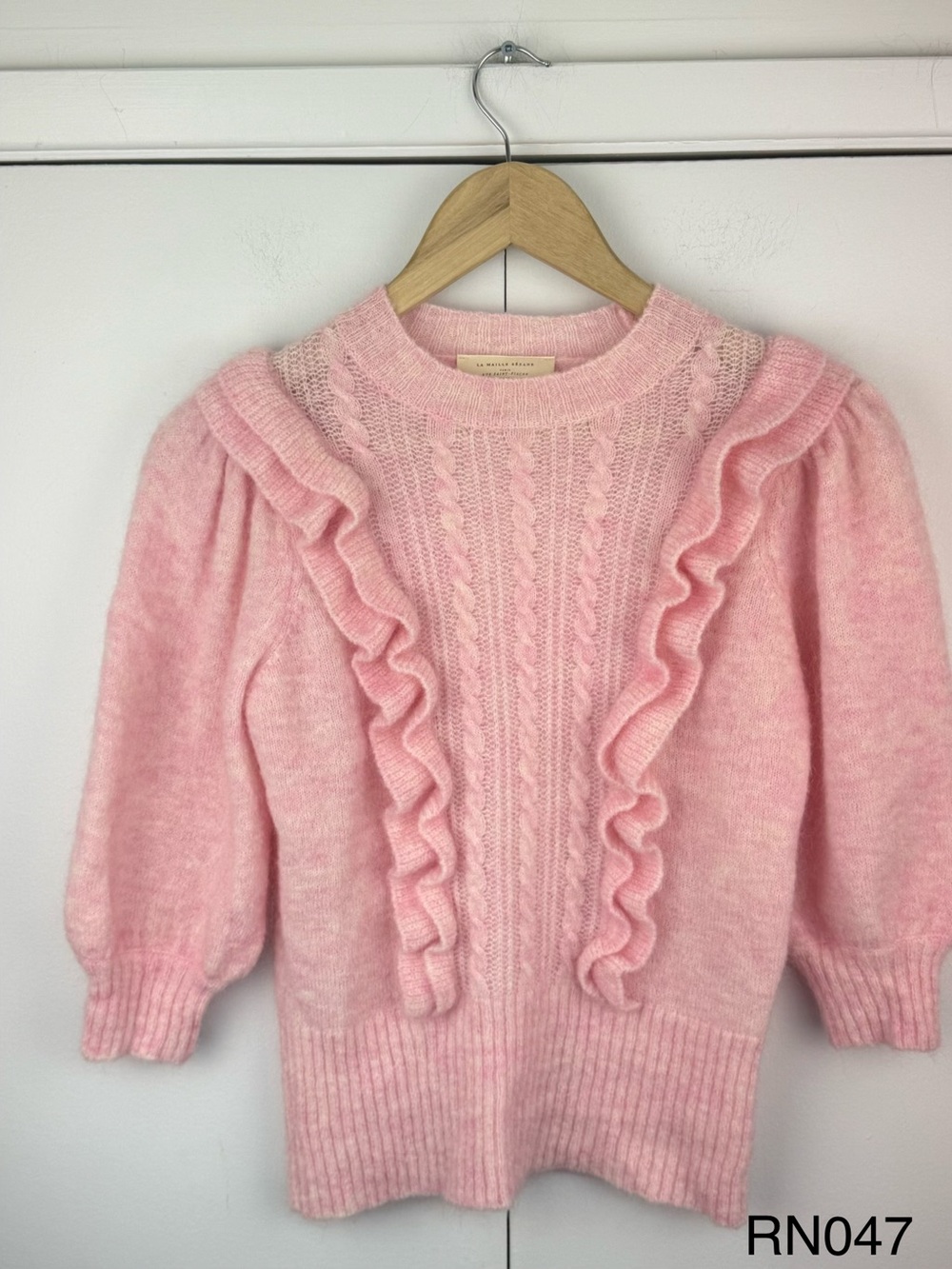 Sézane Blair Jumper Pink XS Mohair Merino Ruffle Sweater